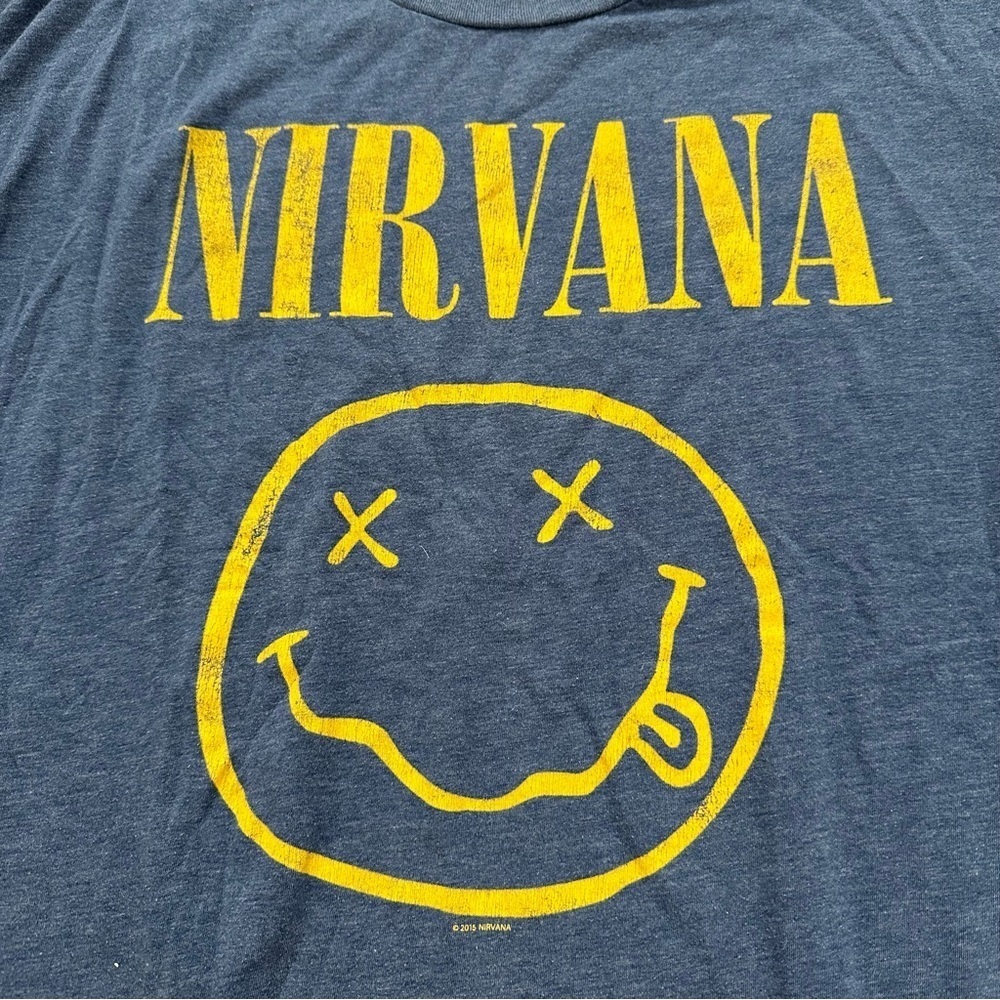 Nirvana Band Tee Tshirt XXL Blue Yellow Smiley Face Rock Classic Cotton Grunge - Picture 3 of 5